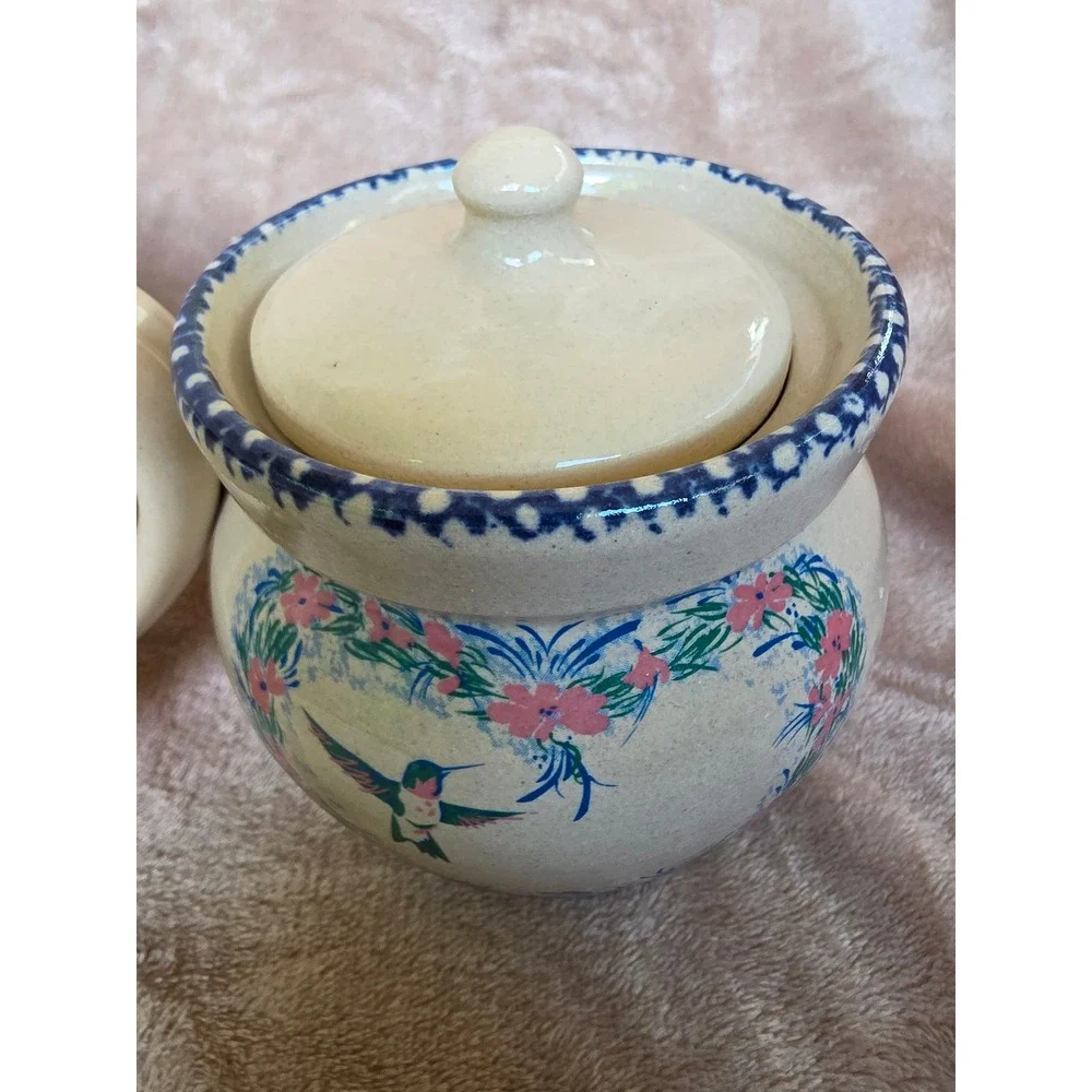 Home & Garden Party Stoneware Hummingbird Pitcher and Sugar Bowl Set 1998 1999